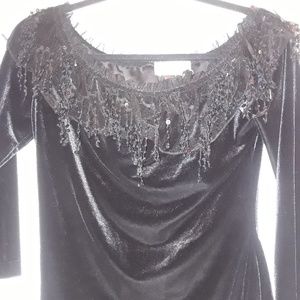 Cachet black cocktail evening top neckline sequenc